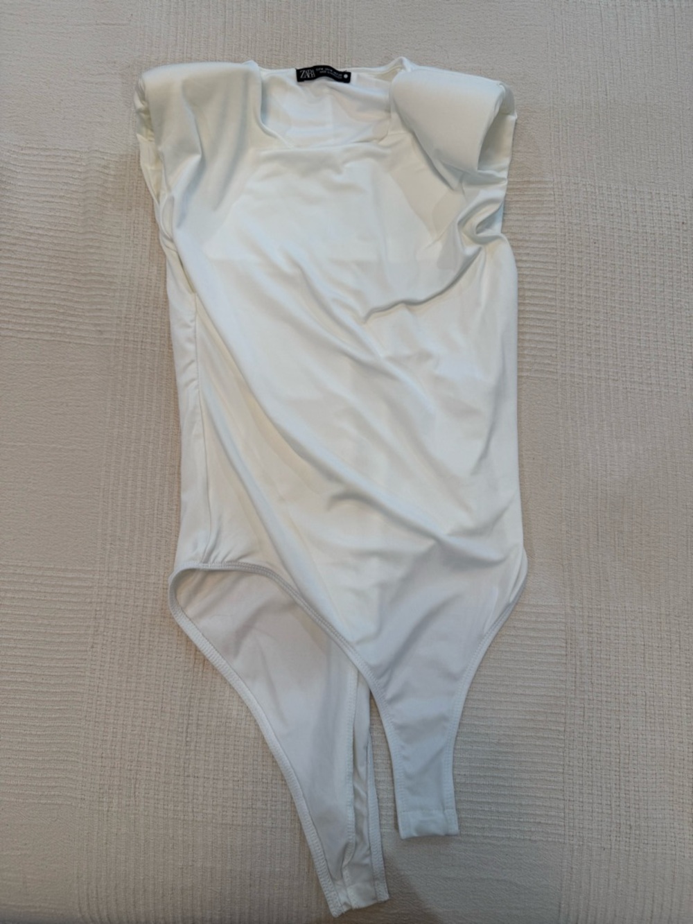 Zara White Padded-Shoulder Bodysuit